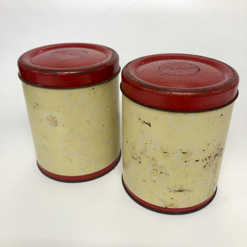 CANNISTER, Red Cream Storage Tin